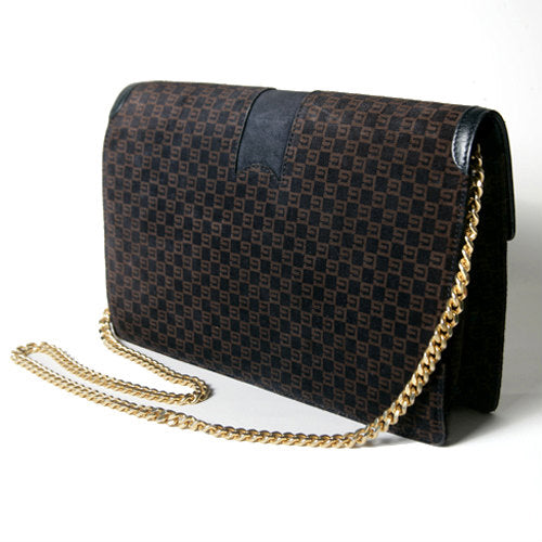 OLD Gucci チェーンクラッチバッグ（茶スエード）