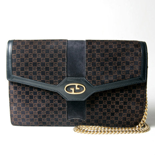 OLD Gucci チェーンクラッチバッグ（茶スエード）