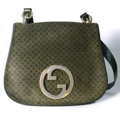 OLD Gucci ７０ｓデカGG金具ワンショルダー（緑スエード）