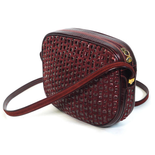 OLD Gucci  レア！皮編み込みポシェット（ボルドー）