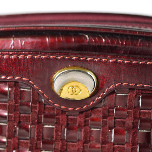 OLD Gucci  レア！皮編み込みポシェット（ボルドー）