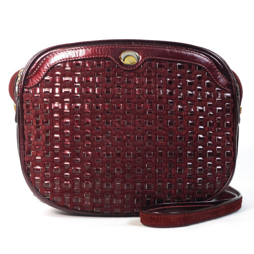 OLD Gucci  レア！皮編み込みポシェット（ボルドー）