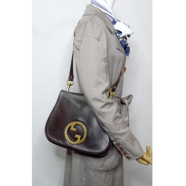 OLD Gucci  70s総革インターロッキングGショルダー（濃茶）