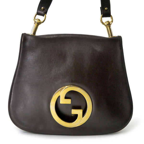 OLD Gucci  70s総革インターロッキングGショルダー（濃茶）