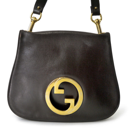 OLD Gucci  70s総革インターロッキングGショルダー（濃茶）