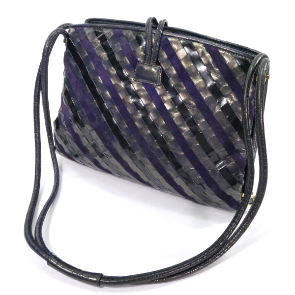 OLD Gucci  レア！編み込みレザーがま口ショルダー（紫）