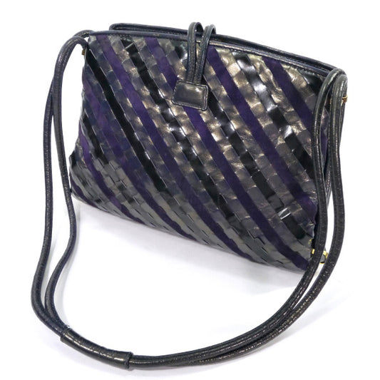 OLD Gucci  レア！編み込みレザーがま口ショルダー（紫）