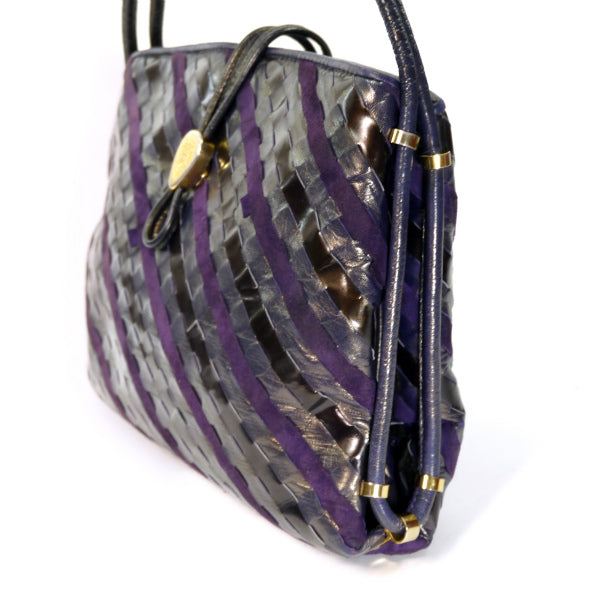 OLD Gucci  レア！編み込みレザーがま口ショルダー（紫）