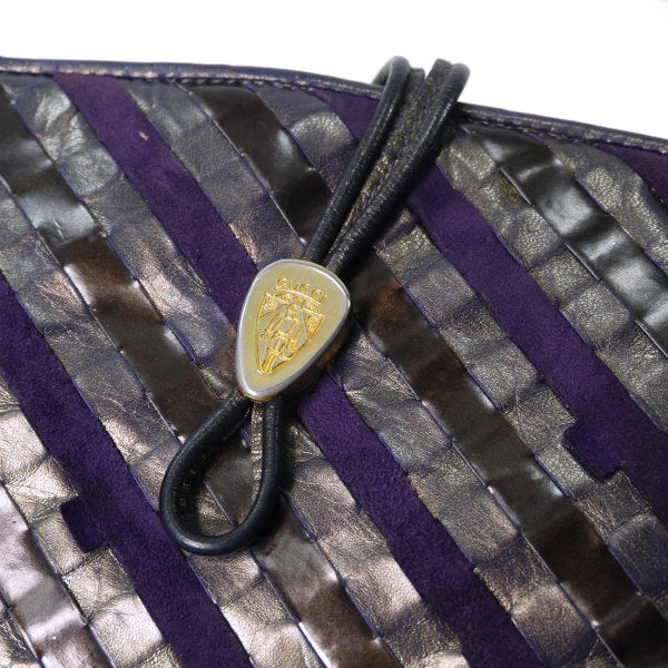 OLD Gucci  レア！編み込みレザーがま口ショルダー（紫）
