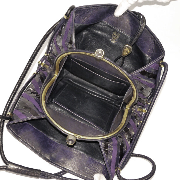 OLD Gucci  レア！編み込みレザーがま口ショルダー（紫）