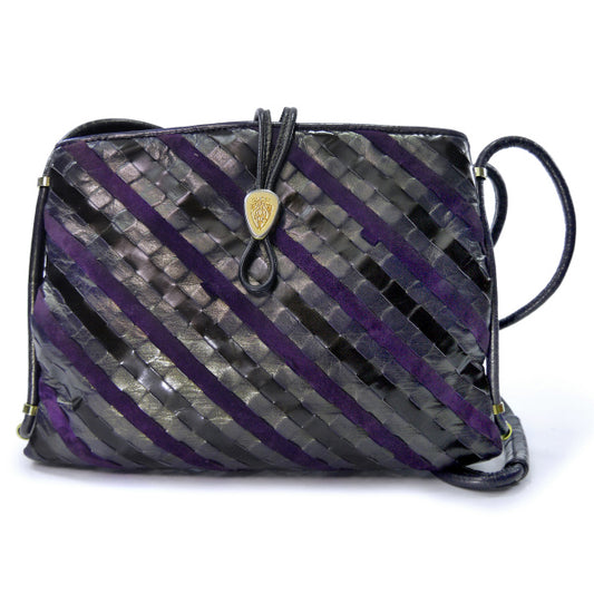 OLD Gucci  レア！編み込みレザーがま口ショルダー（紫）