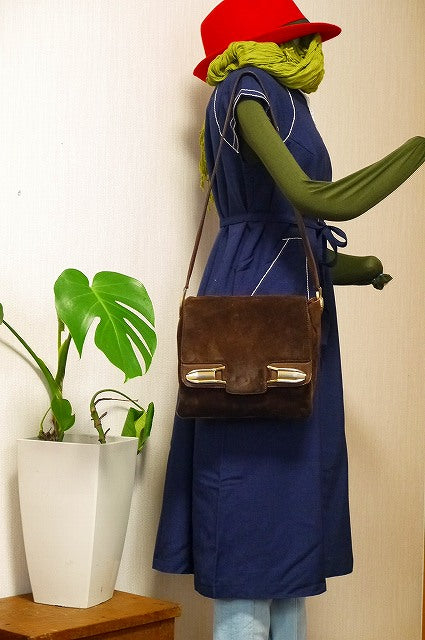 OLD Gucci スエード茶ショルダー（財布付き）