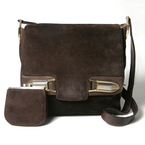 OLD Gucci スエード茶ショルダー（財布付き）