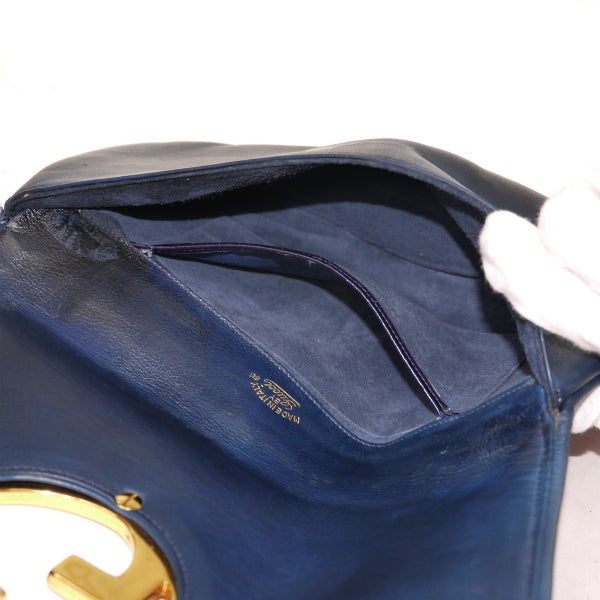 OLD Gucci  70s総革インターロッキングGクラッチバッグ（紺）