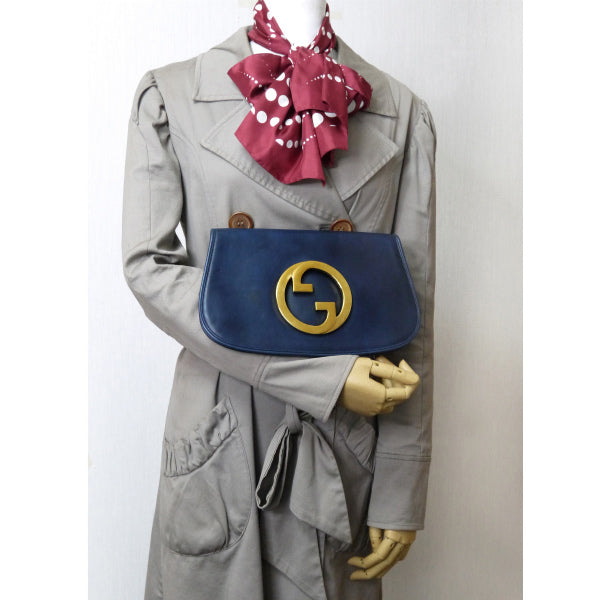 OLD Gucci  70s総革インターロッキングGクラッチバッグ（紺）