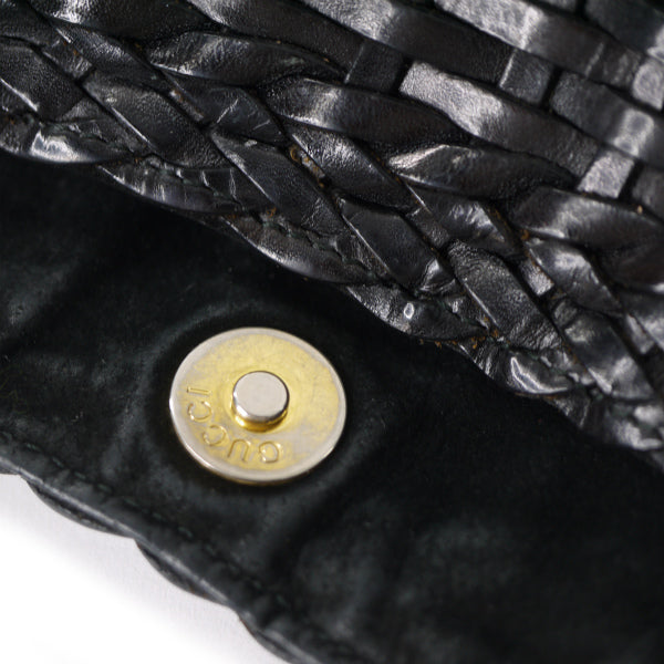 OLD Gucci ホーボー２Way編み込みレザーバンブーバッグ（黒・中）