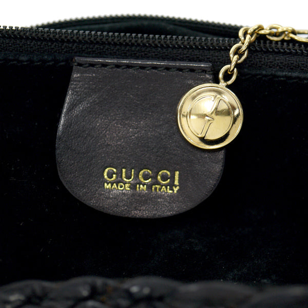 OLD Gucci ホーボー２Way編み込みレザーバンブーバッグ（黒・中）