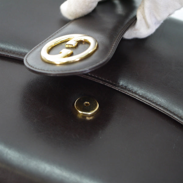 OLD Gucci 総革GGマーク斜めがけショルダー(濃茶)