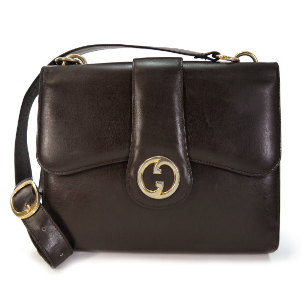 OLD Gucci 総革GGマーク斜めがけショルダー(濃茶)