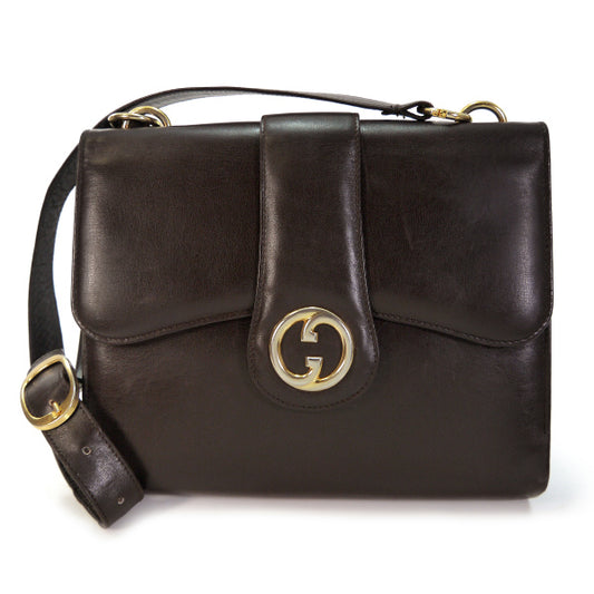 OLD Gucci 総革GGマーク斜めがけショルダー(濃茶)