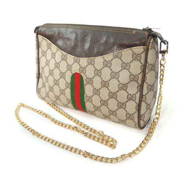 OLD Gucci 　チェーンショルダー付シェリーポーチ（茶）