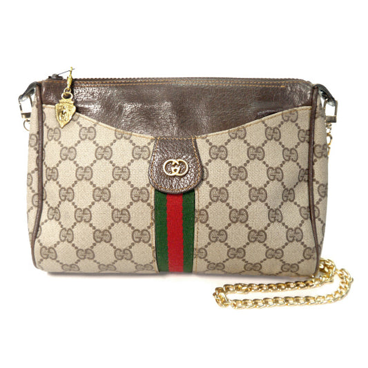 OLD Gucci 　チェーンショルダー付シェリーポーチ（茶）