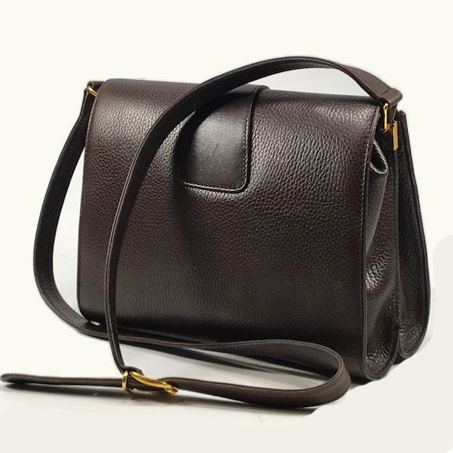 OLD Gucci 型押しレザーショルダー（茶）