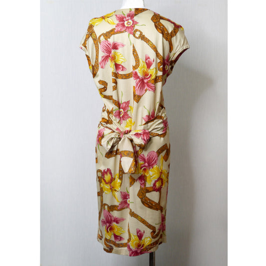 OLD Gucci フローラ柄フレンチスリーブワンピース（クリーム）