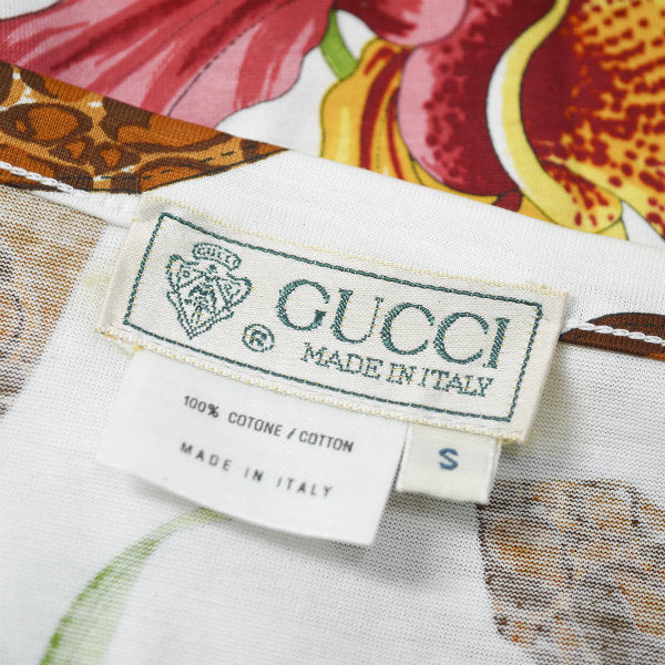 OLD Gucci フローラ＆ベルト柄コットンカットソー（白系）