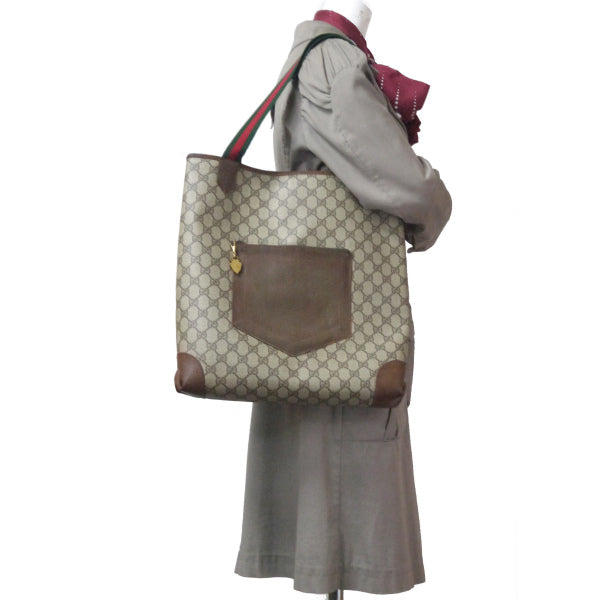 OLD Gucci レザーポケット トートバッグ（茶）