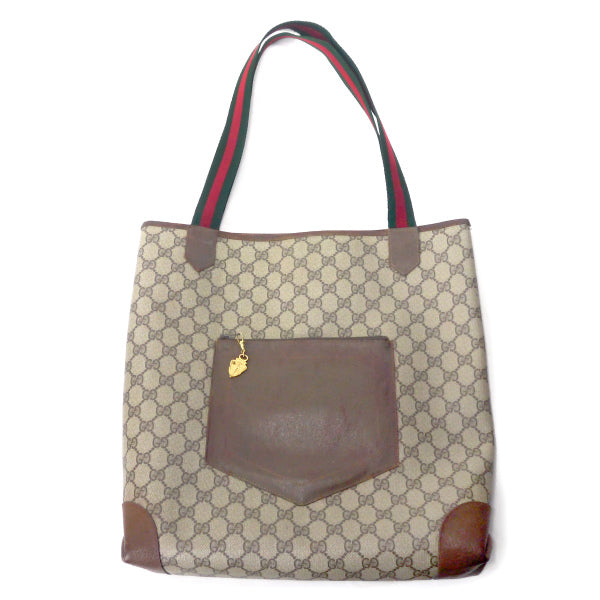OLD Gucci レザーポケット トートバッグ（茶）
