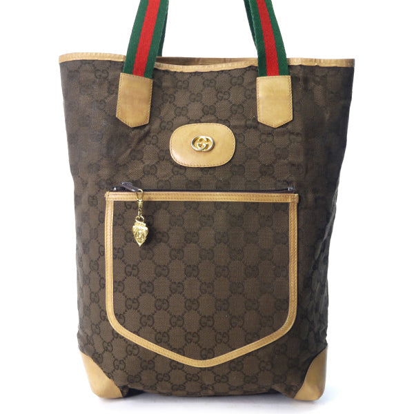OLD Gucci ポケット付GGキャンバス トートバッグ（茶）
