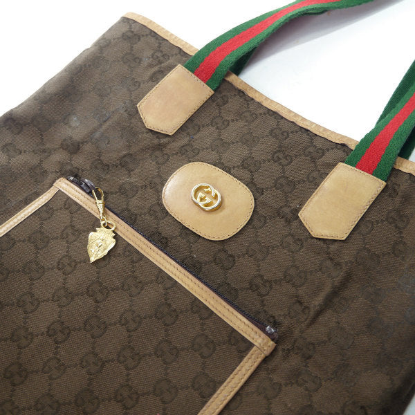 OLD Gucci ポケット付GGキャンバス トートバッグ（茶）