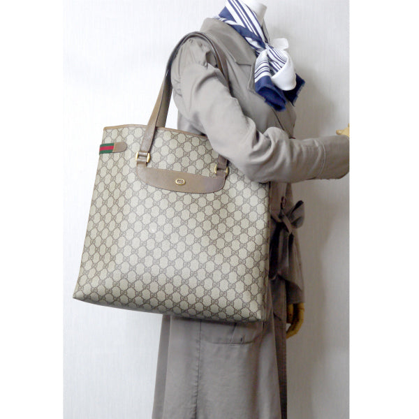 OLD Gucci サイドシェリー トートバッグ(茶)
