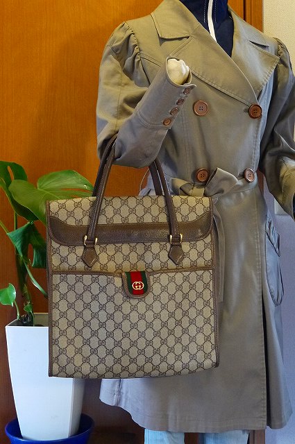 OLD Gucci　茶ポーチ付きトート