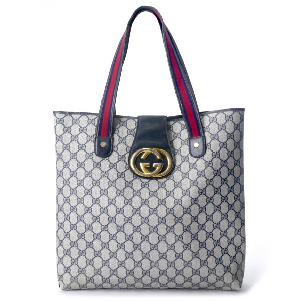 OLD Gucci 　GGベロ付き トートバッグ（青）