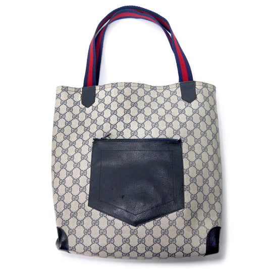 OLD Gucci　レザーポケット トートバッグ（青）