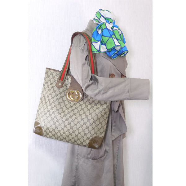 OLD Gucci 　GGエンブレム スクエアトートバッグ（茶）