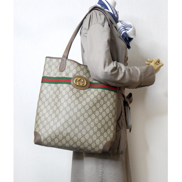 OLD Gucci エンブレムGGシェリートートバッグ（茶）