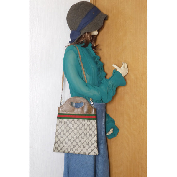 OLD Gucci ＜訳あり＞ショルダー付ミニハンドバッグ（茶）