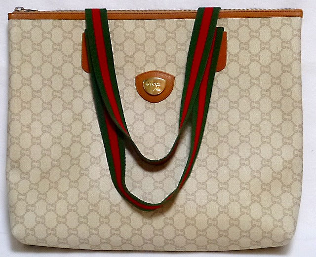 OLD Gucci Plus　ファスナー付きトートバッグ（キャメル・大）