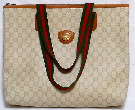 OLD Gucci Plus　ファスナー付きトートバッグ（キャメル・大）