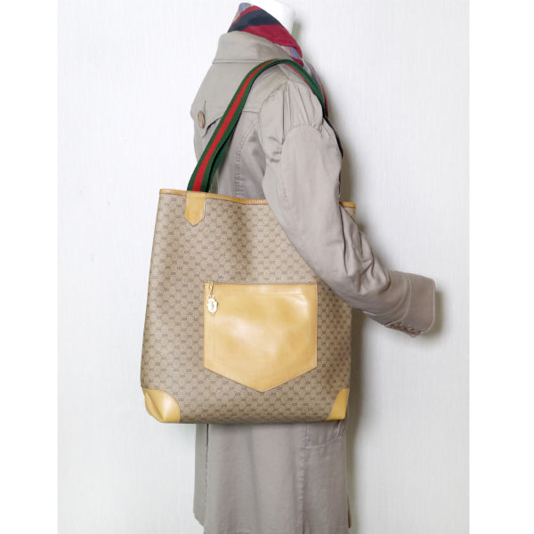 OLD Gucci マイクロGG革ポケット トートバッグ（ベージュ系）