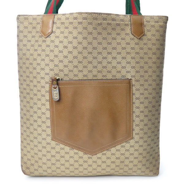 OLD Gucci マイクロGG革ポケット トートバッグ（ベージュ/ジャガード）