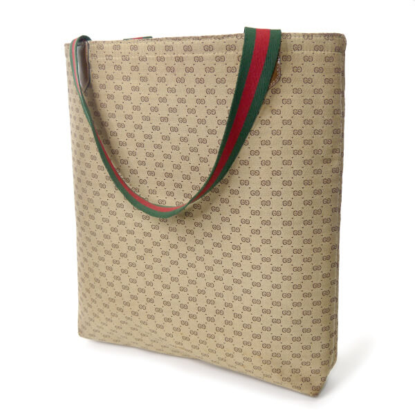 OLD Gucci マイクロGG革ポケット トートバッグ（ベージュ/ジャガード）