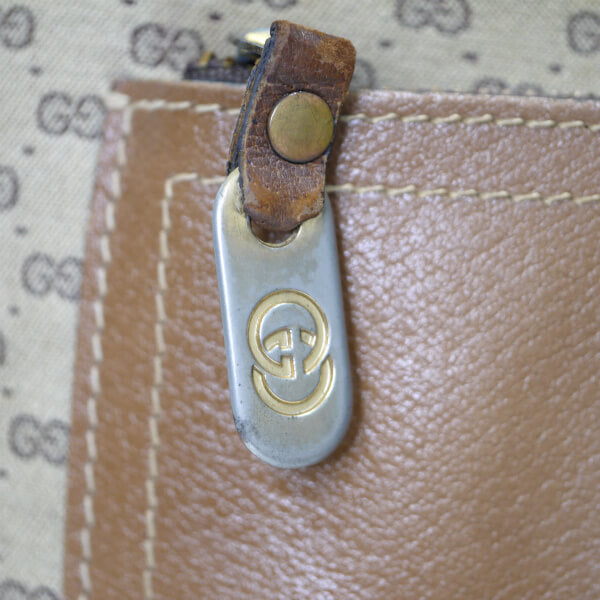 OLD Gucci マイクロGG革ポケット トートバッグ（ベージュ/ジャガード）