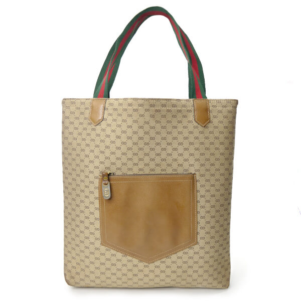 OLD Gucci マイクロGG革ポケット トートバッグ（ベージュ/ジャガード）