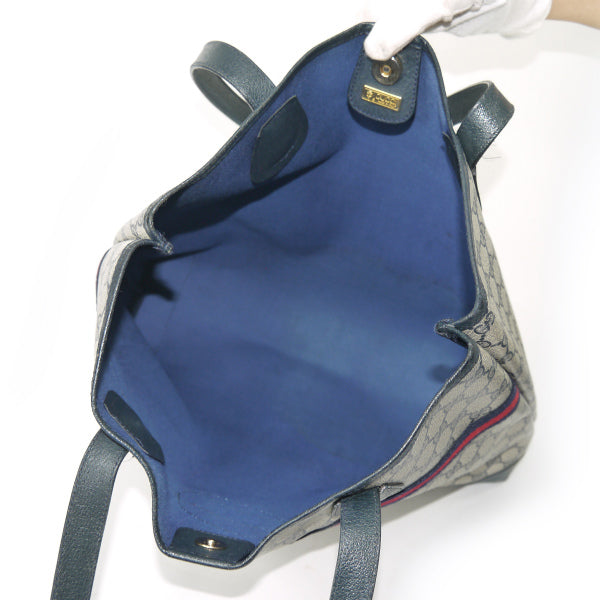 OLD Gucci 　GG金具×シェリー スクエアトートバッグ（青）