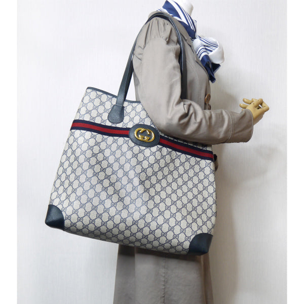 OLD Gucci 　GG金具×シェリー スクエアトートバッグ（青）