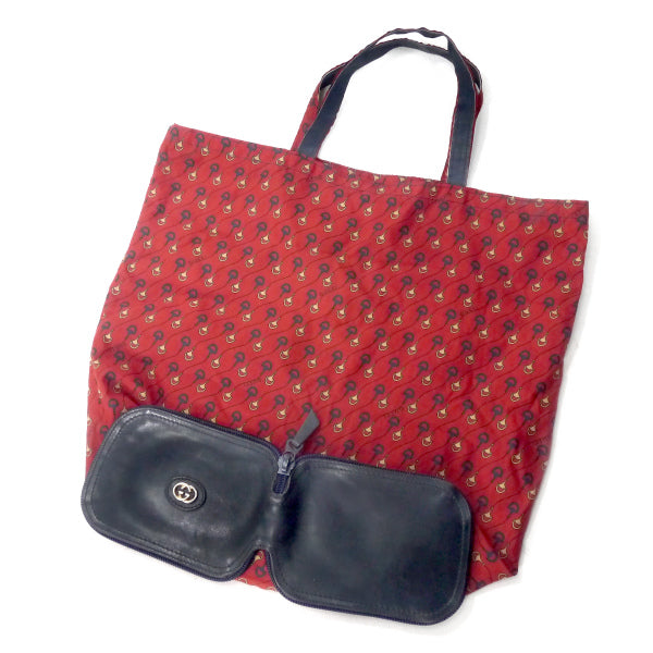 OLD Gucci　激レア!!レザーポーチ付ビット柄エコバッグ（赤）
